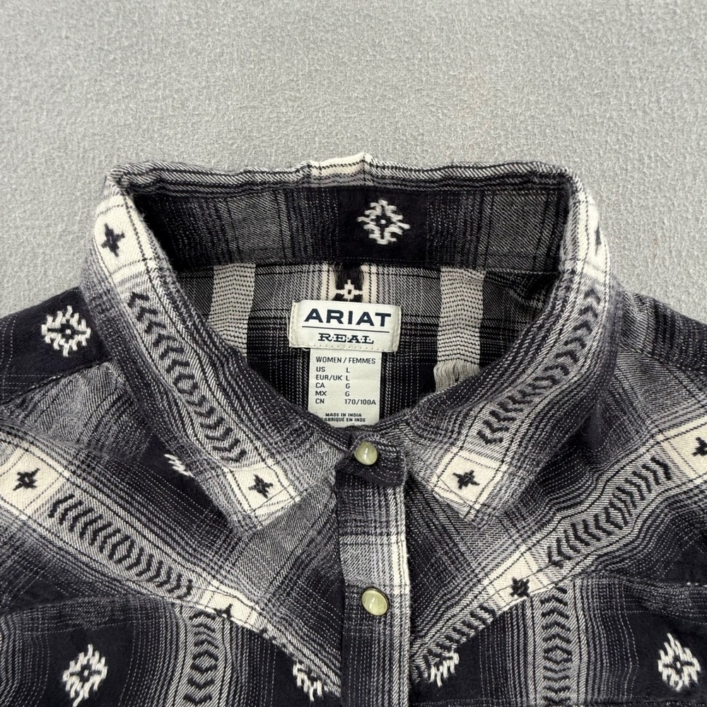 Ariat Western Southwestern Long Sleeve Pearl Snap Black White Shirt Women Large